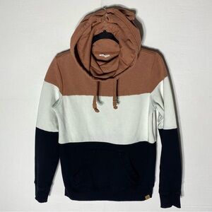 TenTree Colorblock Brown Cream Black Colour Block Pullover Hoodie S